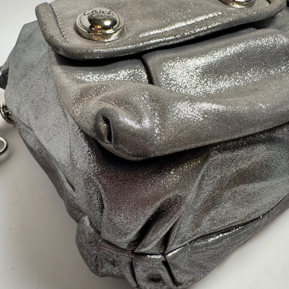 SOLD Coach Poppy Silver Metallic Double Pocket Satchel/Shoulder Bag #14561 – Y2K - Picture 9 of 14